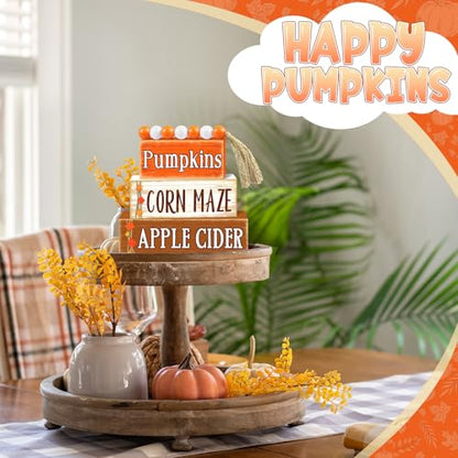 Britimes Pumpkin Fall Tiered Tray Decor Set, 4 Pack, Wooden Table Sign - color: Harvest