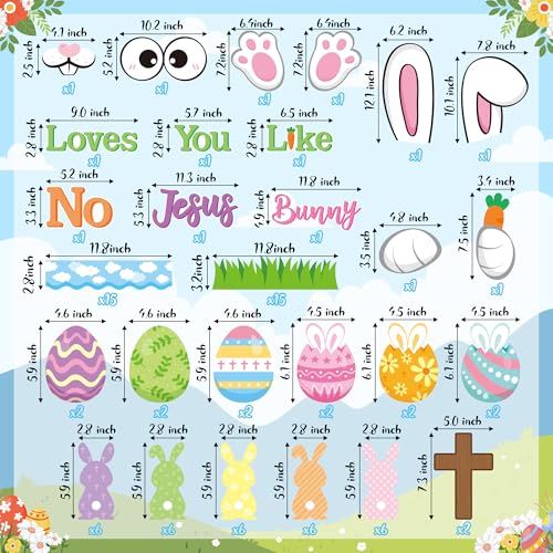 BeYumi 86Pcs Easter Bunny Christian Cross Bulletin Board Set No Bunny Loves You Like Jesus Eggs Cutouts Name Tags Trim Border Christian Religious Sunday School Classroom Chalkboard Church Decoration - style: Easter Bunny
