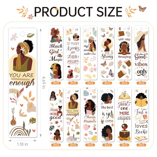 AFRITEE UV DTF Bookmark Wraps - 24 Pcs Black Girl Inspirational Quotes Acrylic Bookmark Sticker, Floral Butterflies Cold Transfer Stickers for Bookmarks Uvdtf Decals Decoration Gifts for Book Lovers - style: Black Girl