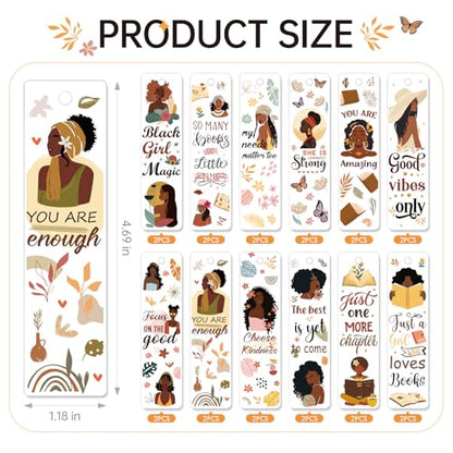 AFRITEE UV DTF Bookmark Wraps - 24 Pcs Black Girl Inspirational Quotes Acrylic Bookmark Sticker, Floral Butterflies Cold Transfer Stickers for Bookmarks Uvdtf Decals Decoration Gifts for Book Lovers - style: Black Girl