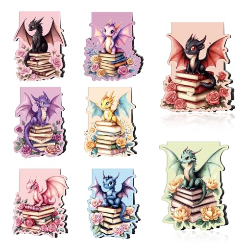 Wxiben 8 Pcs Dragon Flower Magnetic Bookmark Book Mark Page Clip - style: Flower Dragon