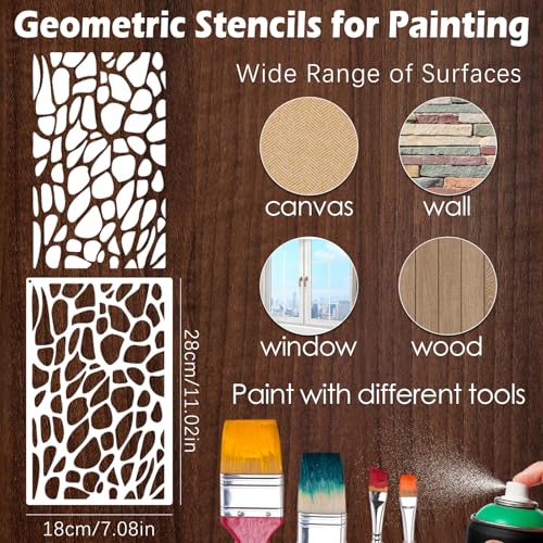 Yazhiji 8PCS Large Stencils for Geometric Painting, Reusable Geometric Painting Stencils Abstract Layering Stencil for Painting on Wood Canvas Furniture Floor Decor DIY Supplies - style: Geometric 1