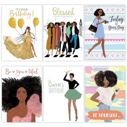 African American Greeting Cards Assortment Box – Set of 18 Cards with Envelopes – Black Birthday Cards, Encouragement, Friendship & Thank You Notes – Beautiful Black Women Designs - style: Assortment 800