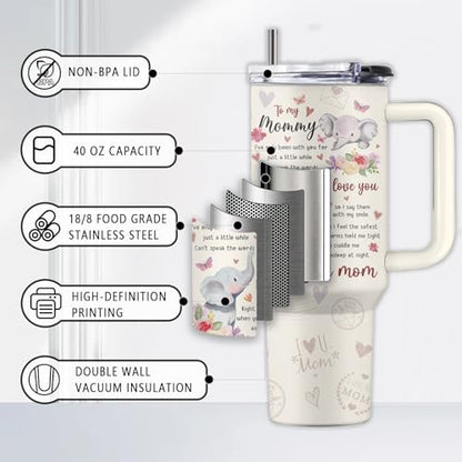 Mom 40oz Tumbler, with Handle & Straw, Stainless Steel Coffee Cup - color: New Mom