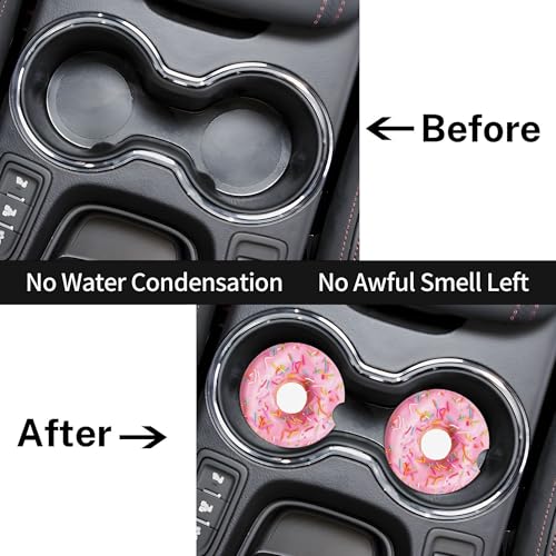 Colorful Donut Pink Car Cup Holder Coasters 2 Pack 2.63" for Women - color: Pink
