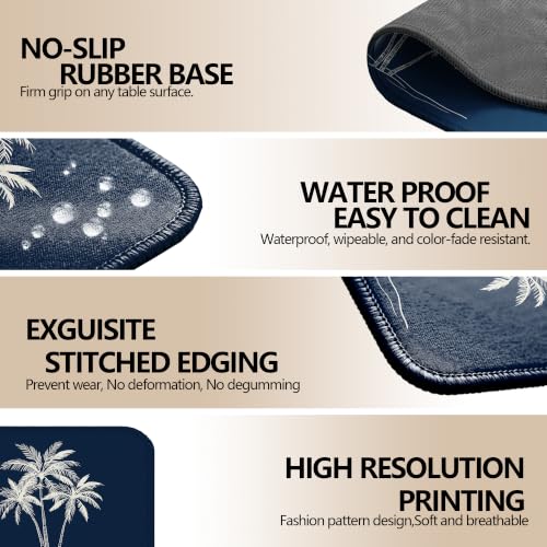 Navy Palm Tree Mouse Pad Tropical Coastal Desk Pad 9.5x7.9 Inch - color: Navy Palm