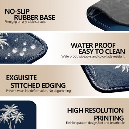 Navy Palm Tree Mouse Pad Tropical Coastal Desk Pad 9.5x7.9 Inch - color: Navy Palm
