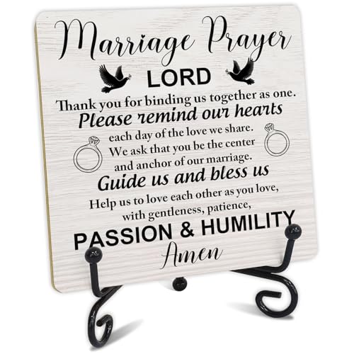 Christian Gifts for Women Men, Religious Wedding Gift, Wedding Gifts For Couples Newlyweds, Marriage Blessing Gifts, Engagement Gifts for Couples, Christian Wooden Plaque Sign With Stand - style: F
