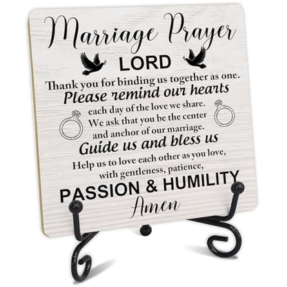 Christian Gifts for Women Men, Religious Wedding Gift, Wedding Gifts For Couples Newlyweds, Marriage Blessing Gifts, Engagement Gifts for Couples, Christian Wooden Plaque Sign With Stand - style: F