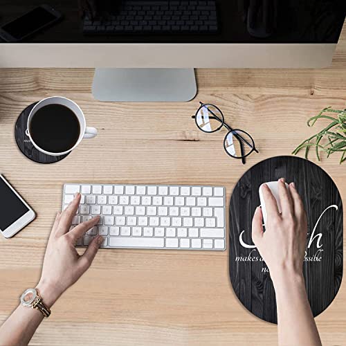 Faith Makes All Things Possible not Easy Mouse Pad and Coaster Combination, Non-Slip Rubber Base Mouse Pads for Wireless Mouse, Computer Mouse Pads for Desk - color: Faith Makes All Things Possible not Easy