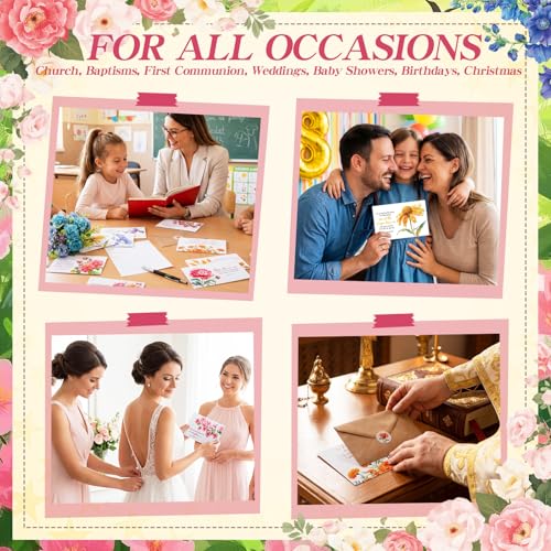 50 Sets Floral Christian Greeting Cards Bulk with Envelopes Stickers Mothers Day Scripture Cards with Bible Verses Inspirational Religious Thinking of You Card for Women Church Blessing Gift - style: Floral