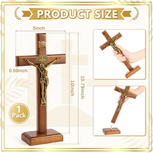 Leinuosen 10 Inch Wood Standing Cross Crucifix Wall and Table Catholic Wooden Cross Decor Jesus Christ Decoration for Home Baptism Communion Church(Golden,1 Pcs) - color: Golden