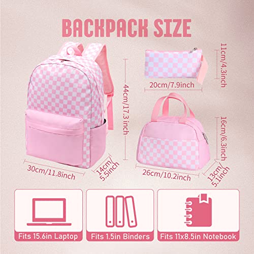 UREYMX Checkered Backpack - School Backpack for Kids, Large Capacity, Waterproof, Lightweight, Black - color: 3 in 1 Pink and White Plaid
