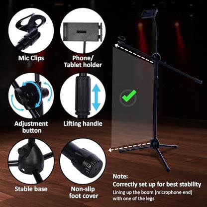 Sherr 2 Pcs Adjustable Microphone Mic Stands Bulk, Mic with Tablet Holder - style: Mic with Tablet Holder
