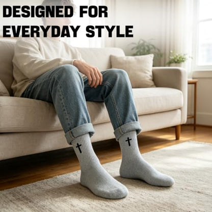 8 Pairs Cross Socks, Christian Socks for Men Women,US Size 6-12 - color: Light Gray - 8