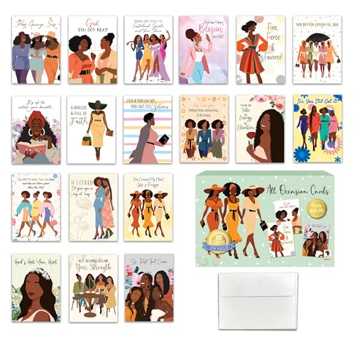 African American Greeting Cards Assortment Box – 18 Cards with Envelopes, Birthday, Friendship & Thank You Notes – Gift for Women - style: Assortment 860