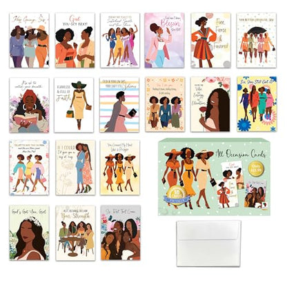 African American Greeting Cards Assortment Box – 18 Cards with Envelopes, Birthday, Friendship & Thank You Notes – Gift for Women - style: Assortment 860