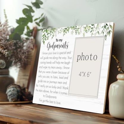 Godparents Gifts for Baptism Picture Frame, To My Godparents Wooden Photo Frame, Godparents Appreciation Thank You Gift Wood Picture Frame for Birthday, Tabletop Wall Display (4x6 Inch Photo) - color: Baptism-1