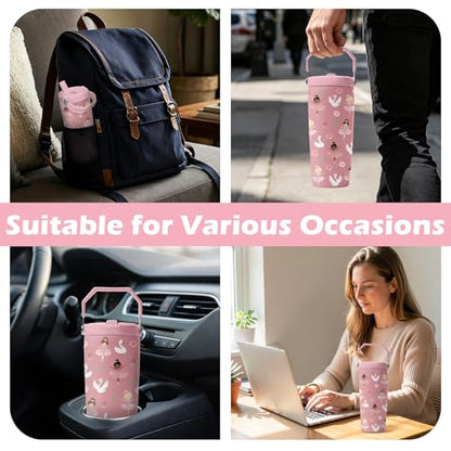Hiboss Ballerina Gifts for Kids Girl, Pink Ballet Tumbler with Handle and Flip Straw 28oz, Insulated Stainless Steel Dance Travel Cup Mug, Dancer Birthday Gifts for Women Teens Girls - color: Ballet