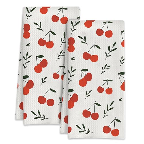 Cute Cherry Kitchen Dish Towels,Farmhouse Cherries Hand Towels 16x24 Inch Decorative Absorbent Dish Cloth for Cooking Baking Cleaning Bathroom Decor Set of 2 - color: Cute Cherry