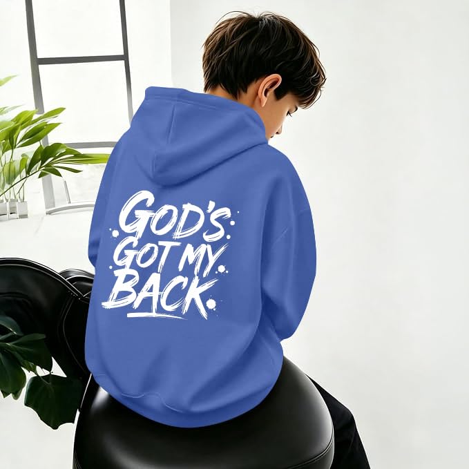 Boys Christian Inspirational Faith Graphic Pullover Hoodie - color: Blue, size: 11-12 Years