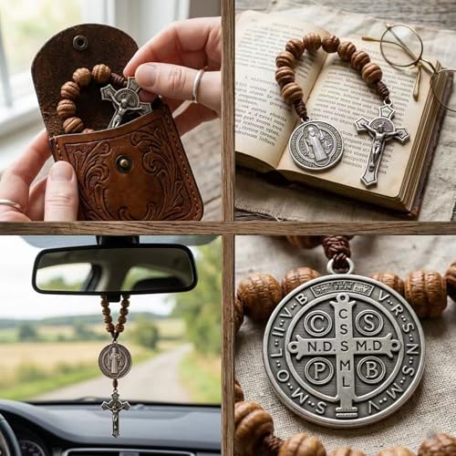 20 Pcs Catholic Rosary Making Kit, 10 St. Benedict Medals & 10 Crucifix Cross Pendants, Antique Bronze Metal Charms Connectors for DIY Pocket Rosaries, Necklaces and Jewelry Crafts (Dark Bronze) - color: Dark Bronze