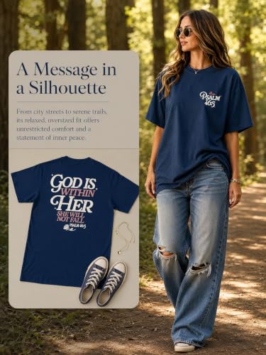 Muicy Womens Psalm 46 5 God is Within Her Christian Bible Verse Oversized T Shirt 2026 Summer - color: Navy, size: Medium