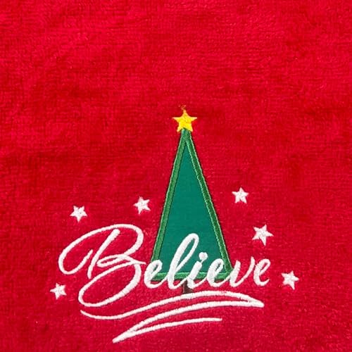 Christmas Red Guest Hand Bathroom Towels, Elegant Believe XMas Tree, 16x26" - color: Red
