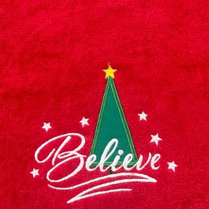 Christmas Red Guest Hand Bathroom Towels, Elegant Believe XMas Tree, 16x26" - color: Red