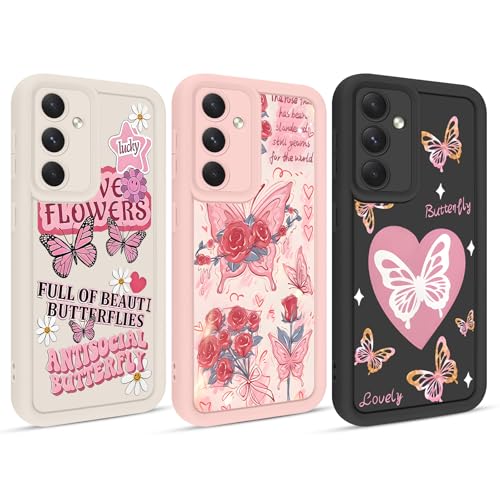 3 Pack Aesthetics Pink Butterfly Flower Phone Case for Samsung Galaxy A14 5G 6.6", Cute Daisy Rose Florals Heart Love Pattern Cases Artistic Soft TPU Bumper Protective Cover for Girls Women - color: Butterfly, size: for Samsung Galaxy A14 5G