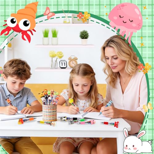 24 Pcs Animal Pens Multicolor Pen in One 4-in-1 Cute Pens Bulk for Kids,Ballpoint Pen with Fun Animals Shapes for Birthday Party, Classroom Prize,School Supplies - color: Animal