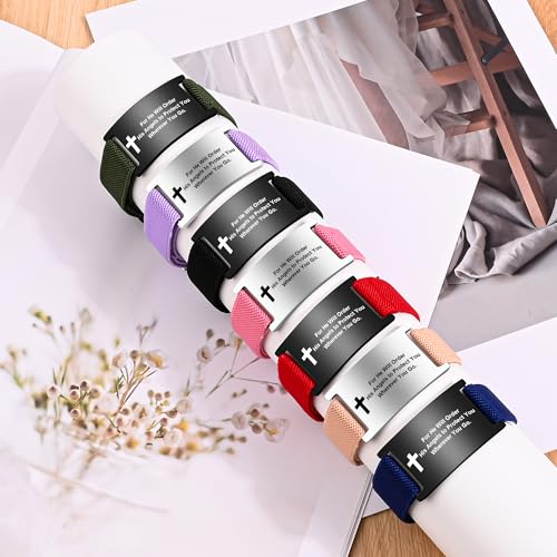 Bible Verse Cross Bracelet for Women Men, Christian WWJD Jesus is King Jewelry Gift Adjustable Bracelet - color: Red
