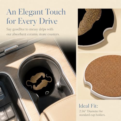 Car Coasters for Cup Holders, Black Cheetah Car Coasters Set of 2, B21 - color: Leopard