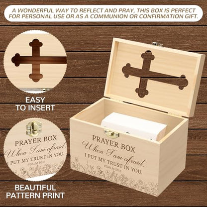 Croblissful Prayer Request Box with 100 Pcs Prayer Cards, Wooden, Rustic - style: Rustic