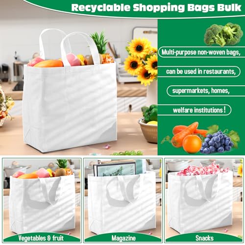 Windyun Reusable Grocery Bags Non Woven with Handles - color: White