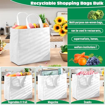 Windyun Reusable Grocery Bags Non Woven with Handles - color: White