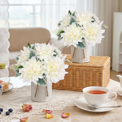 6 Set Pre-Made Flower Table Centerpieces (White, 6 X Dahlias Table Centerpieces) - color: White, size: 6 X Dahlias Table Centerpieces