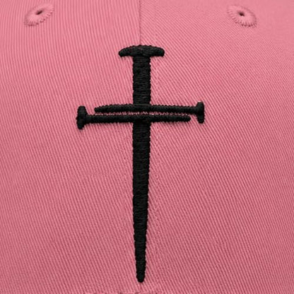 Three Nails Cross Christian Hats, Embroidered Baseball Caps for Adults - color: Pink Black