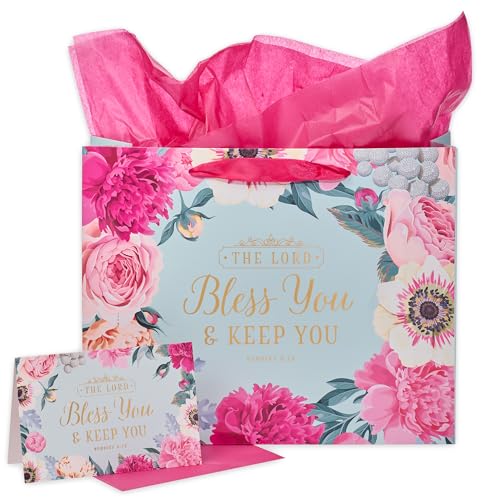 Christian Art Gifts Large Gift Bag with Card & Tissue Paper, Lord Bless You - color: Bless You/Pink, style: Large Landscape