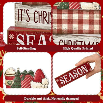 Lineshading 4 Pcs Christmas Table Decoration Wooden Hot Cocoa Santa Hat - style: Christmas