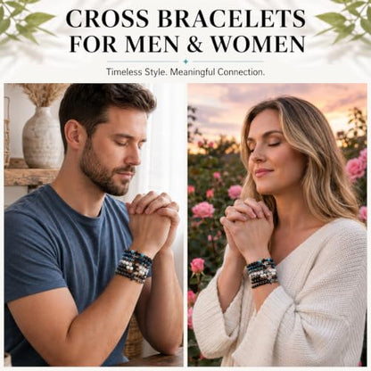 36Pcs Cross Beaded Bracelets, 8mm Natural Stone Bracelet Christian Gifts