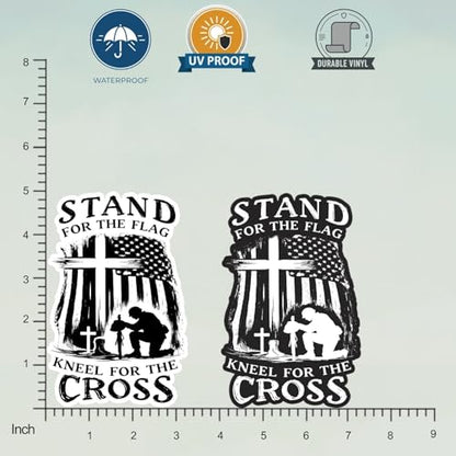 (2PCS Black and White) Stand for The Flag Kneel for The Cross Sticker 5 inch, stickers for trucks, window stickers for trucks, religious car decals, Waterproof Vinyl Decals For Cars, Laptops, Tumblers