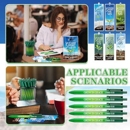 Supervitae 108 Pcs/36 Sets Church Welcome Gift Pockets Bulk Church Visitor Gifts 36 Religious Brochure Bags with Handle 36 Come Grow with Us Ballpoint Pen 36 Bookmark for Christian Supplies - style: Come, Grow with Us