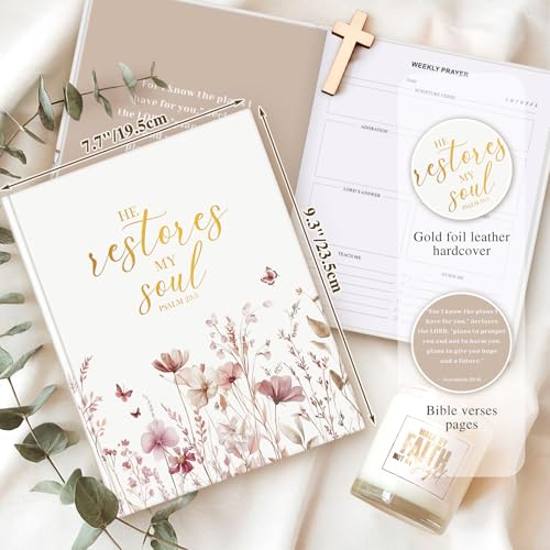 Lanpn Bible Prayer Journal for Woman, 68 Weeks Bible Study Journal Christian Prayer Notebook Planner with Scripture Verse, Daily Devotional Stuff, Christian Religious Faith Gifts, Leather Hardcover - color: Bible-23:3