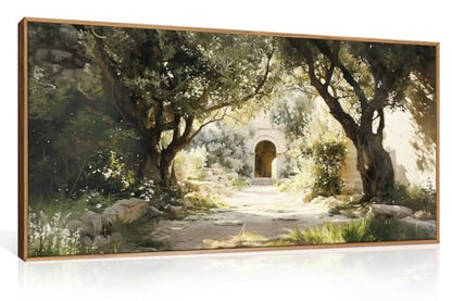 Garden of Gethsemane Landscape Framed Canvas Wall Art -20"x40" - color: Garden Landscape Wall Art, size: 20"L x 40"W