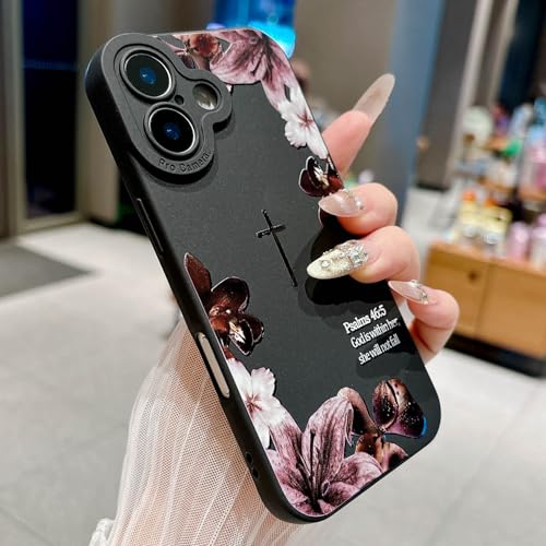Bible Verse Phone Case for iPhone 17 Case, Cute Simple Cross with Flower Design, Soft TPU Shockproof Protective Cover for Girls Women-Black - color: Black-2, size: iPhone 17