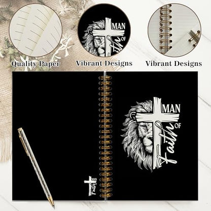 Christian Notebook Journal - Man of Faith Christian Gifts for Women, Inspirational Bible Journal Notebooks for Note Taking, Bible Study, Prayer & Church Notes, A5 Spiral Notebook (Man of Faith-Black) - color: Man of Faith-Black