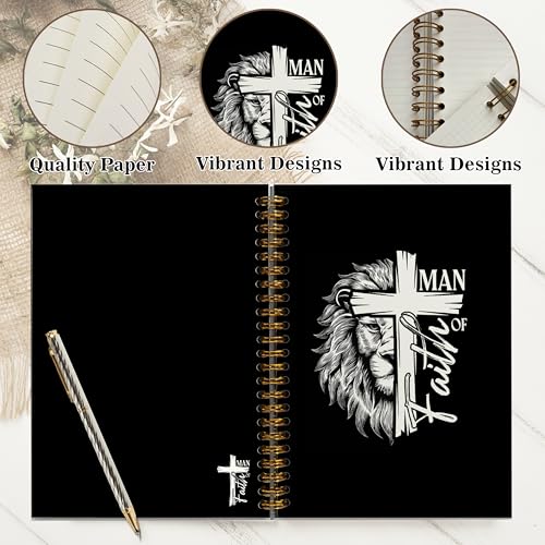 Christian Notebook Journal - Man of Faith Christian Gifts for Women, Inspirational Bible Journal Notebooks for Note Taking, Bible Study, Prayer & Church Notes, A5 Spiral Notebook (Man of Faith-Black) - color: Man of Faith-Black