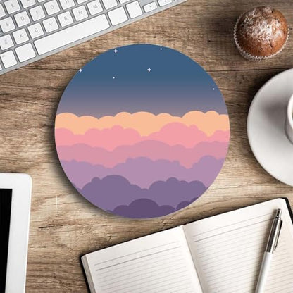 Round Mouse Pad,Cute Clouds Purple Mouse pad,Custom Small Mouse Pads with Designs,Portable Office Non-Slip Rubber Base Wireless Mouse Pad for Laptop 7.9×7.9×0.12 inches - color: Cute Clouds Purple