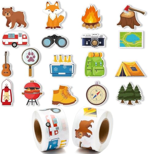 Camping Sticker Rolls, 1000Pcs Camping Adventure Sticker 2 Rolls - style: Camping